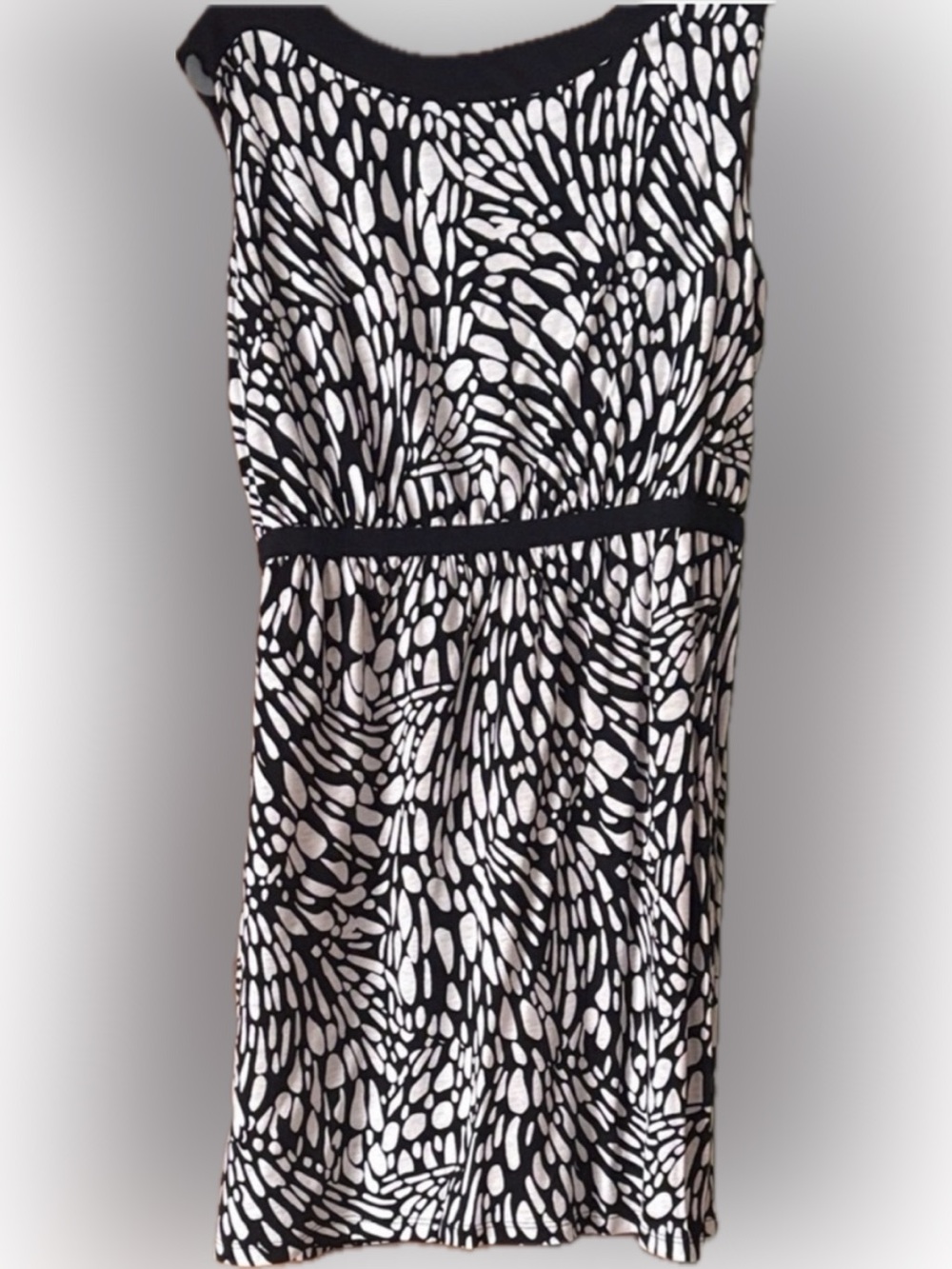 LOFT Black & White Print Empire Waist Sleeveless Dress Medium Petite MP